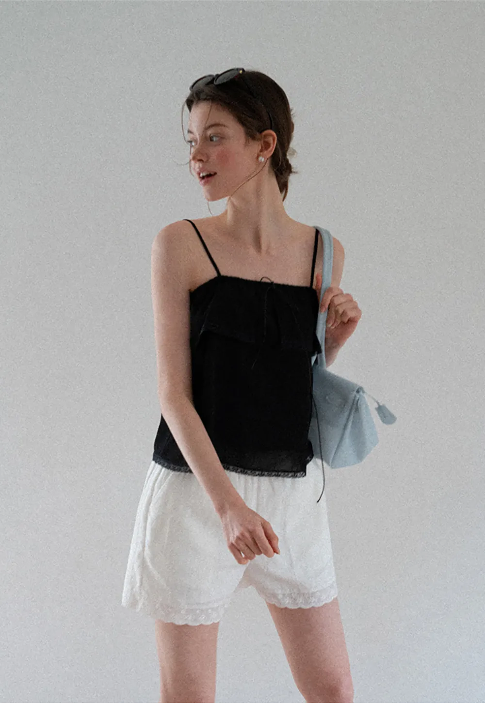 Lace Trim Sheer Layered Drawstring Tank Top