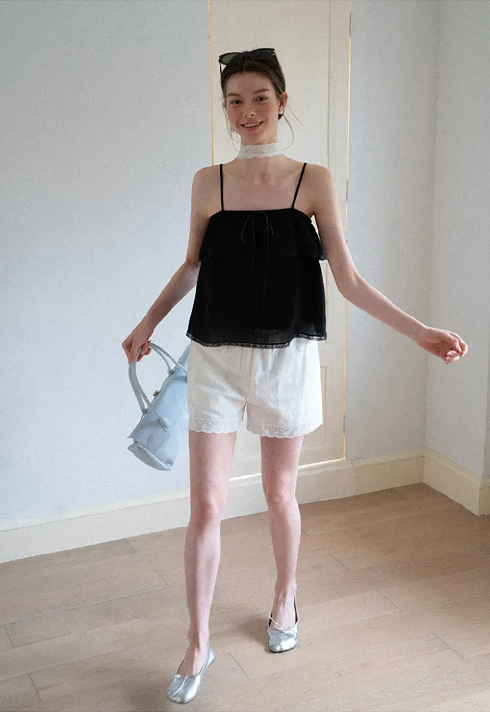 Lace Trim Sheer Layered Drawstring Tank Top