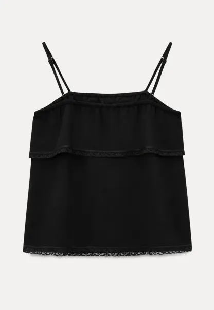 Lace Trim Sheer Layered Drawstring Tank Top