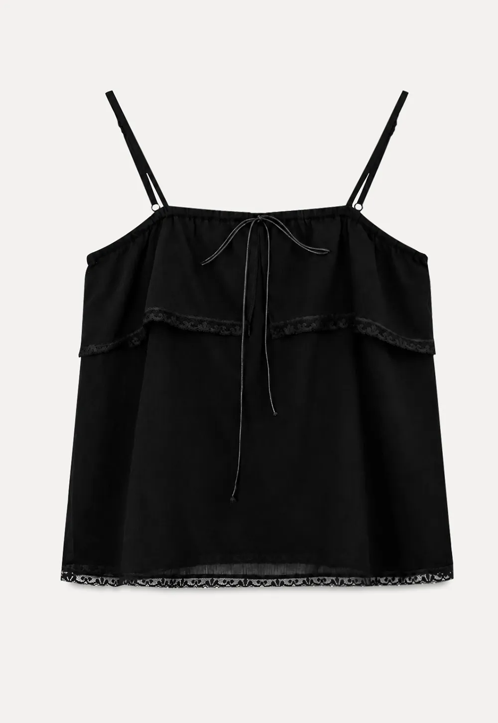 Lace Trim Sheer Layered Drawstring Tank Top