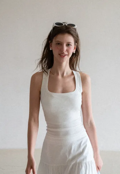Square Neck Ribbed Knit Tank Top