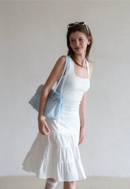 Square Neck Ribbed Knit Tank Top