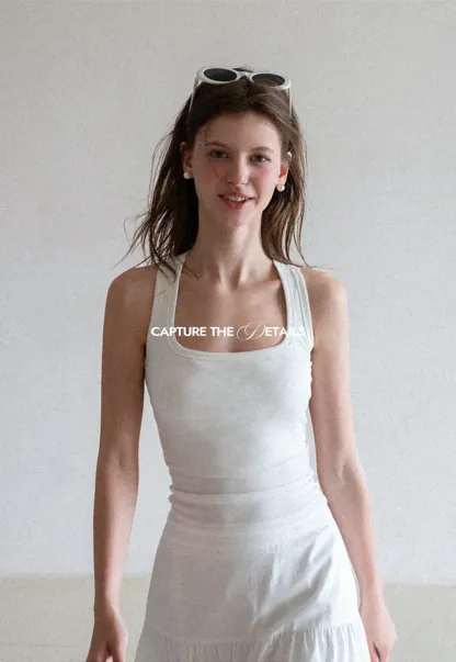 Square Neck Ribbed Knit Tank Top