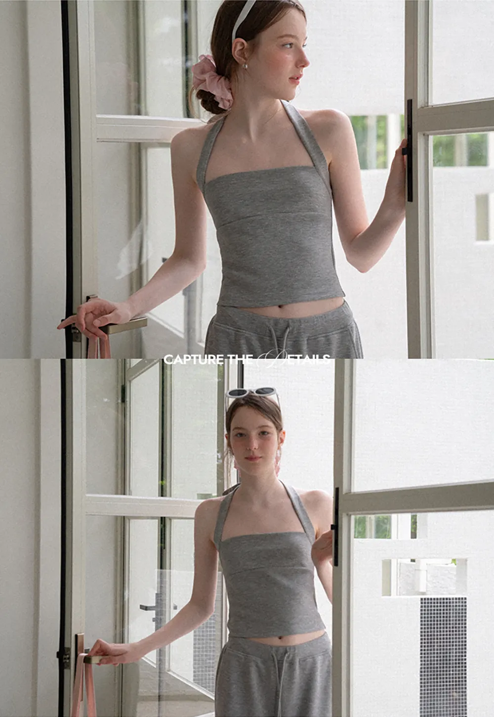 Cropped Halter Neck Tank Top and Drawstring Wide Leg Pants