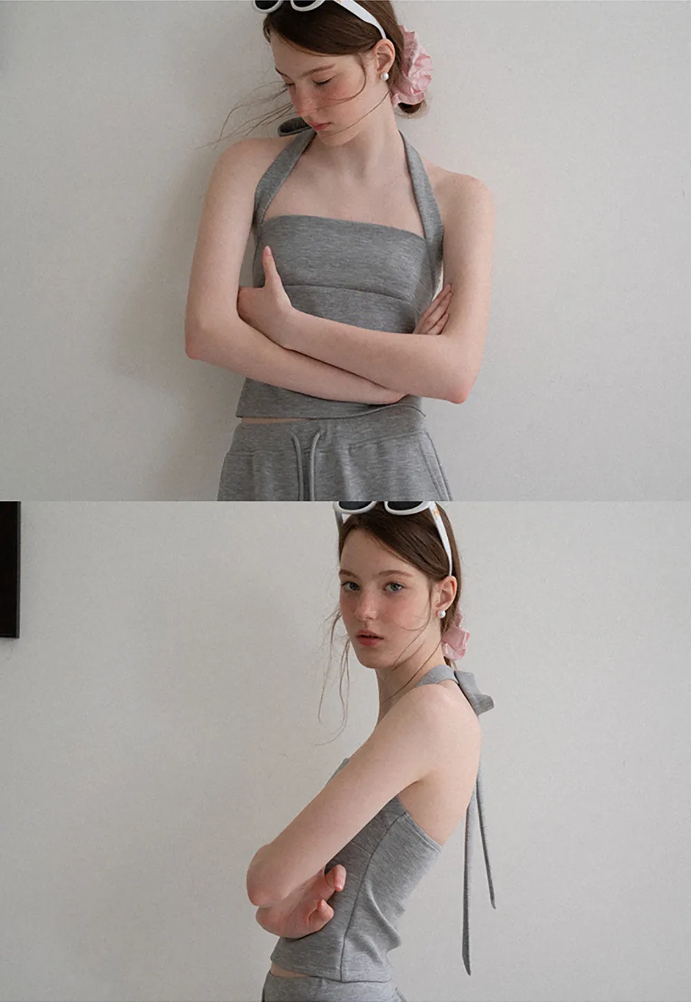 Cropped Halter Neck Tank Top and Drawstring Wide Leg Pants