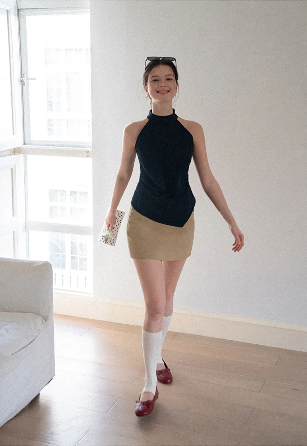 High Neck Asymmetrical Hem Ribbed Knit Tank Top