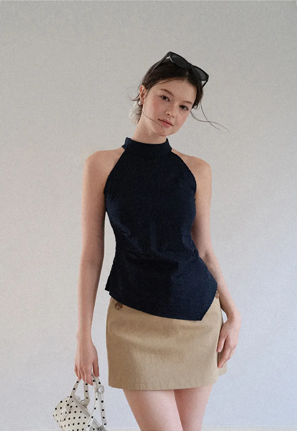 High Neck Asymmetrical Hem Ribbed Knit Tank Top