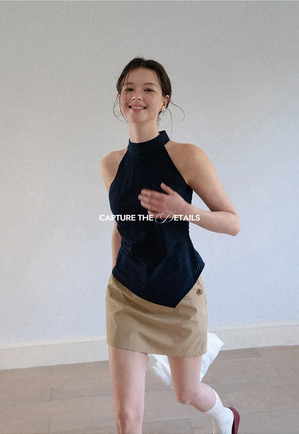 High Neck Asymmetrical Hem Ribbed Knit Tank Top