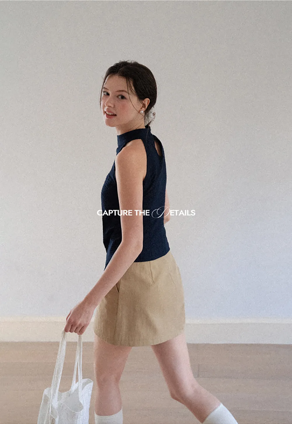 High Neck Asymmetrical Hem Ribbed Knit Tank Top