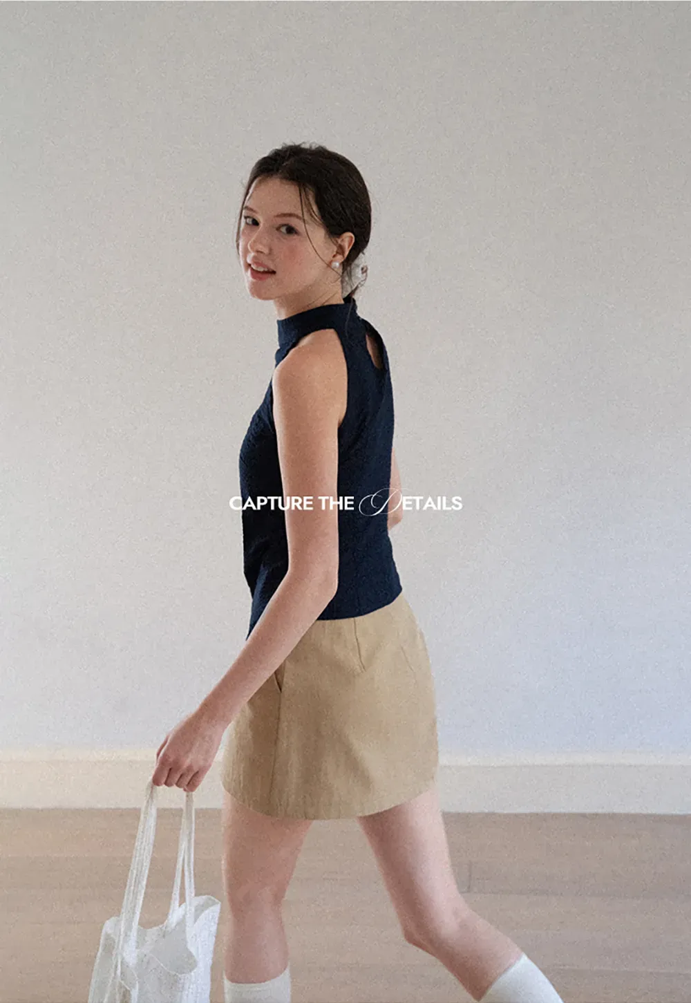 High Neck Asymmetrical Hem Ribbed Knit Tank Top