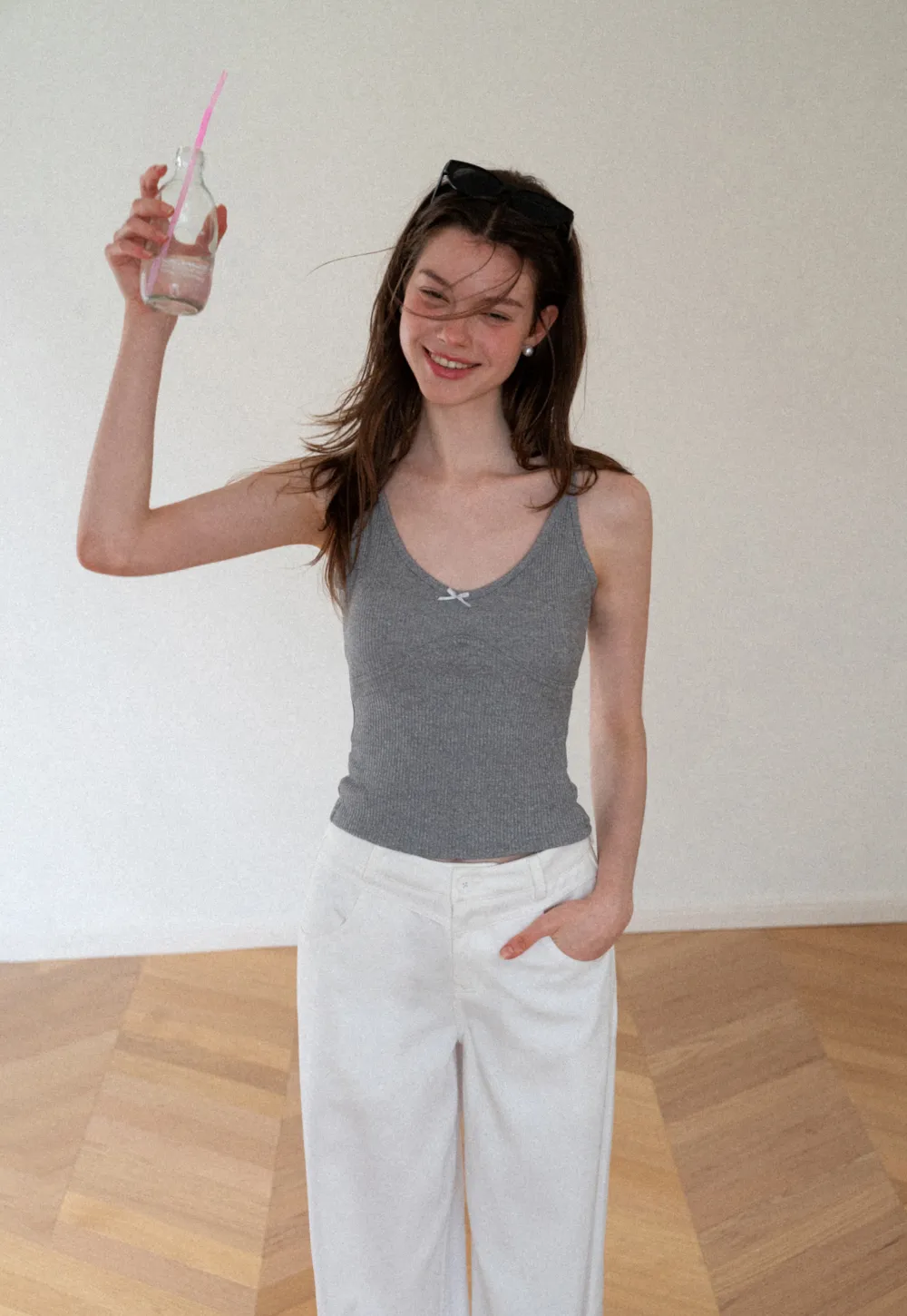 Ribbed Knit V Neck Tank Top