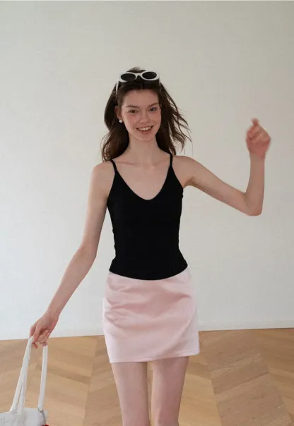Ribbed Knit V Neck Tank Top