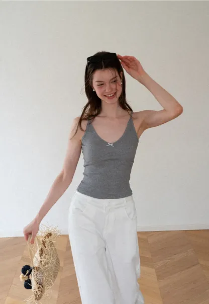 Ribbed Knit V Neck Tank Top