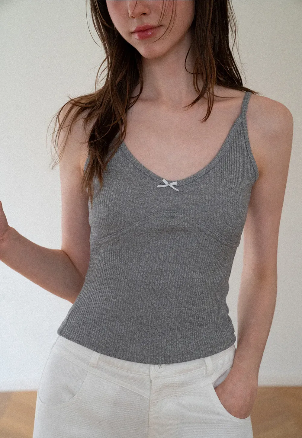 Ribbed Knit V Neck Tank Top