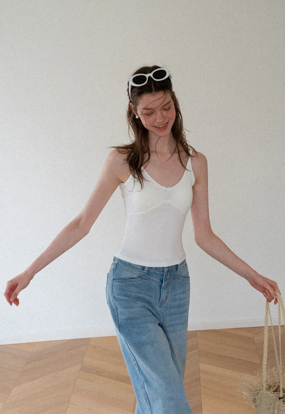 Ribbed Knit V Neck Tank Top