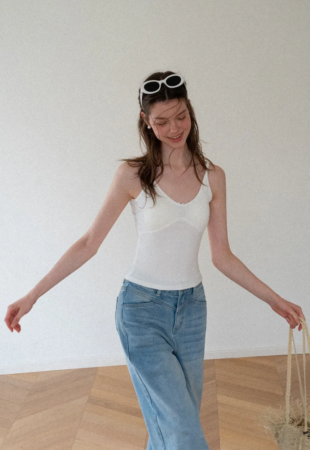 Ribbed Knit V Neck Tank Top