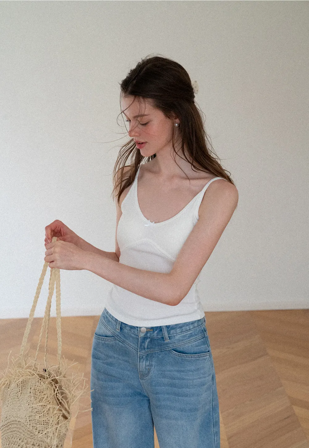 Ribbed Knit V Neck Tank Top