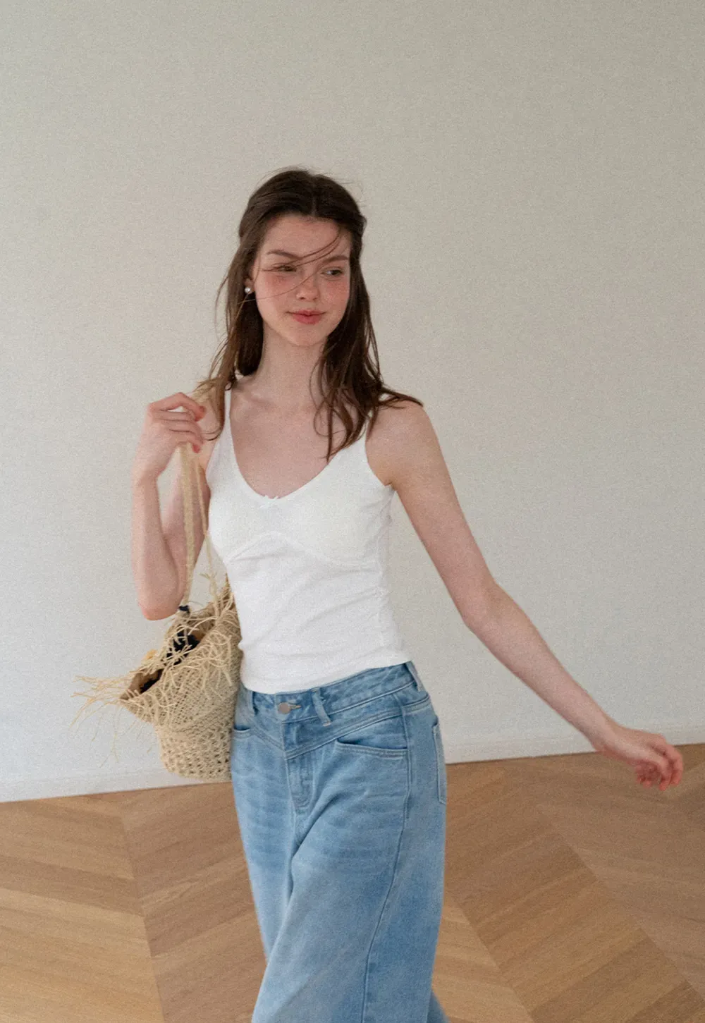 Ribbed Knit V Neck Tank Top