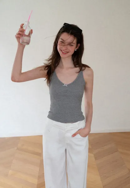 Ribbed Knit V Neck Tank Top