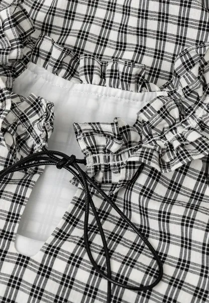 Ruffled Halter Neck Gingham Print Tank Top