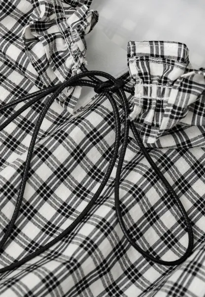Ruffled Halter Neck Gingham Print Tank Top