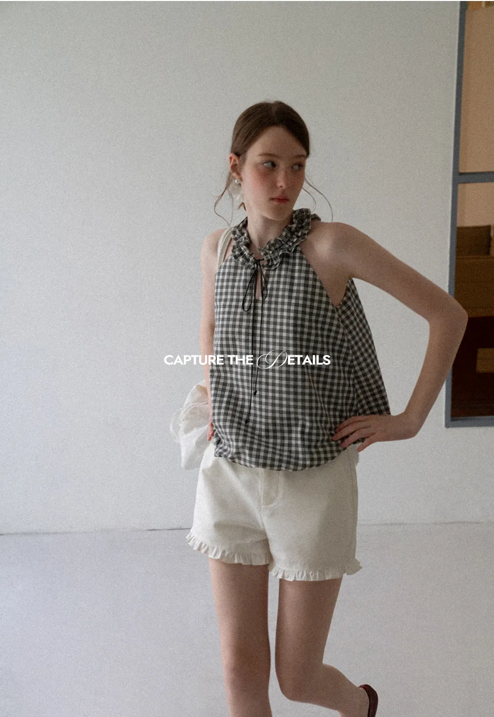 Ruffled Halter Neck Gingham Print Tank Top