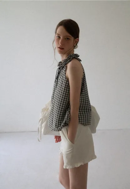 Ruffled Halter Neck Gingham Print Tank Top