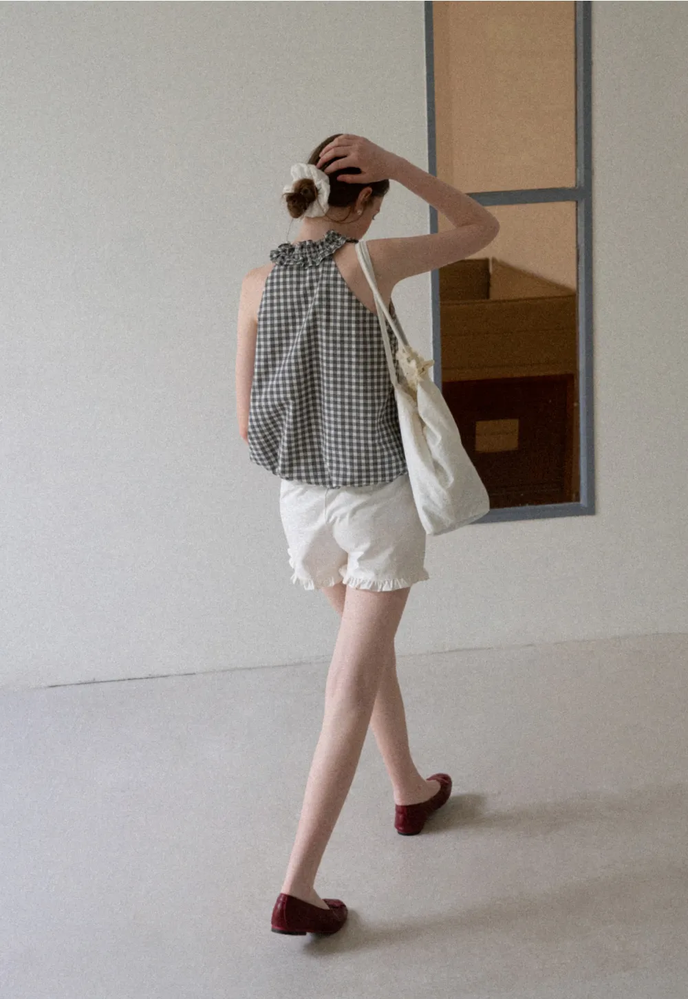 Ruffled Halter Neck Gingham Print Tank Top