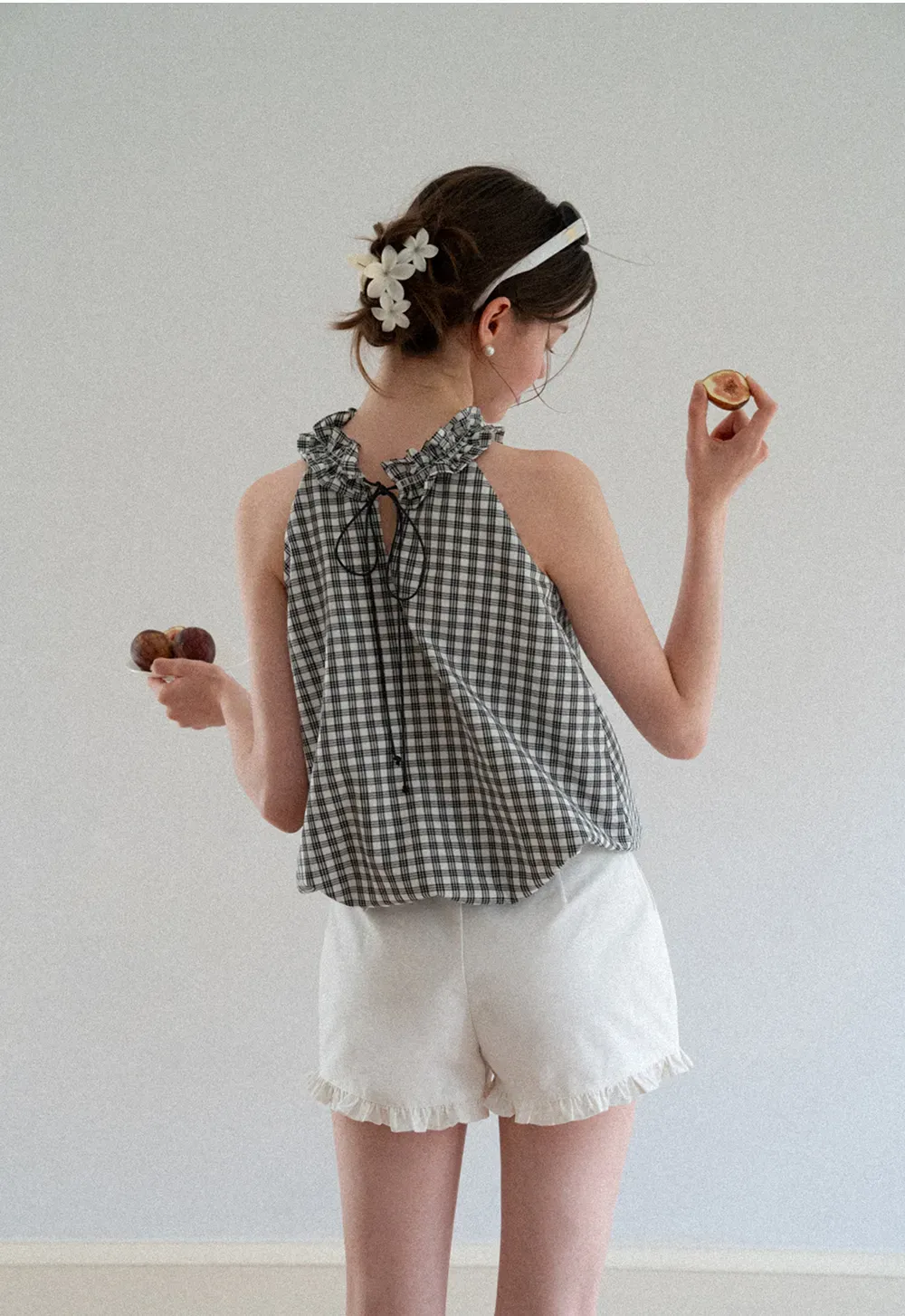 Ruffled Halter Neck Gingham Print Tank Top