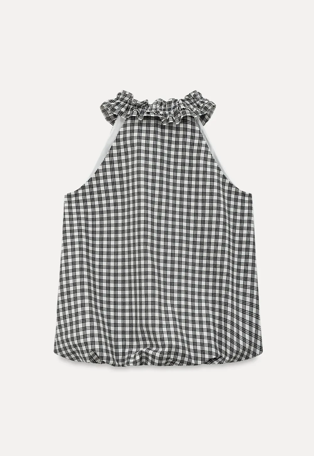 Ruffled Halter Neck Gingham Print Tank Top