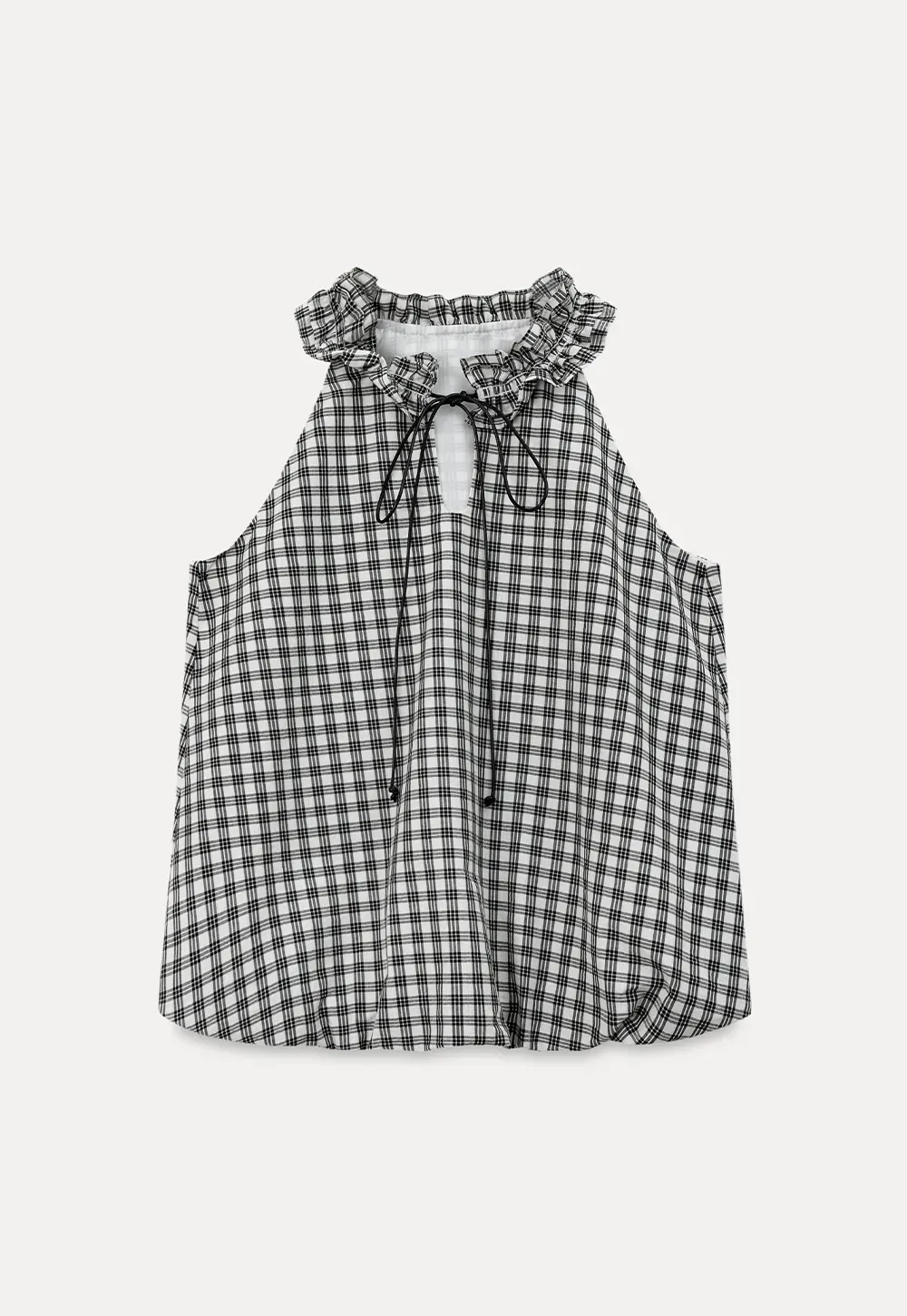 Ruffled Halter Neck Gingham Print Tank Top