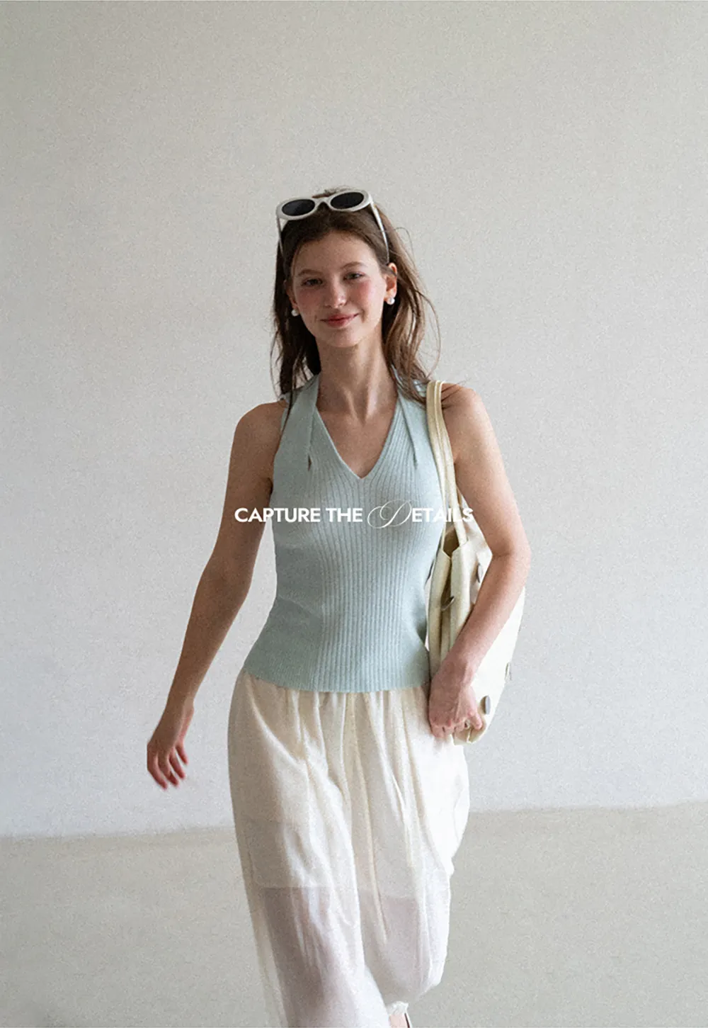 Ribbed Knit Halter Neck Tank Top