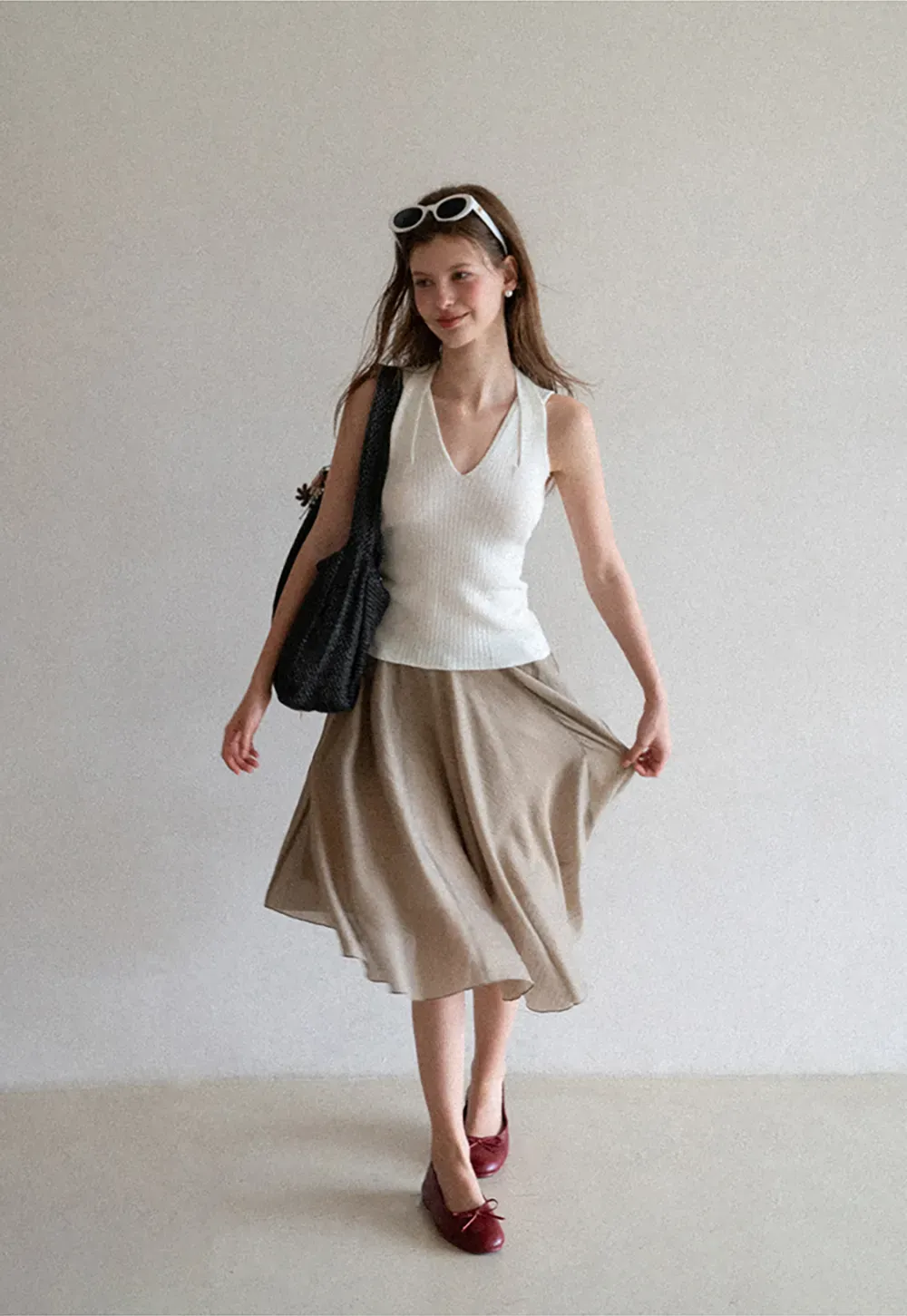 Ribbed Knit Halter Neck Tank Top
