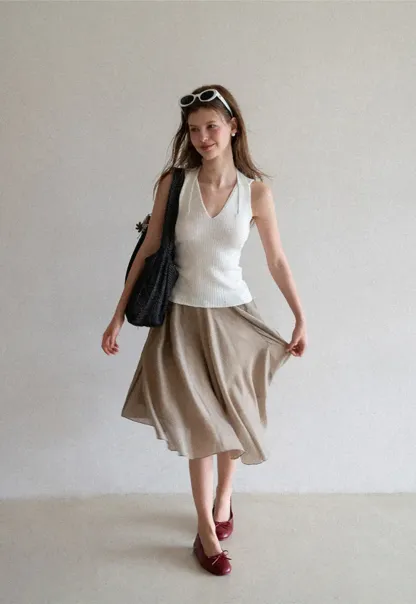 Ribbed Knit Halter Neck Tank Top
