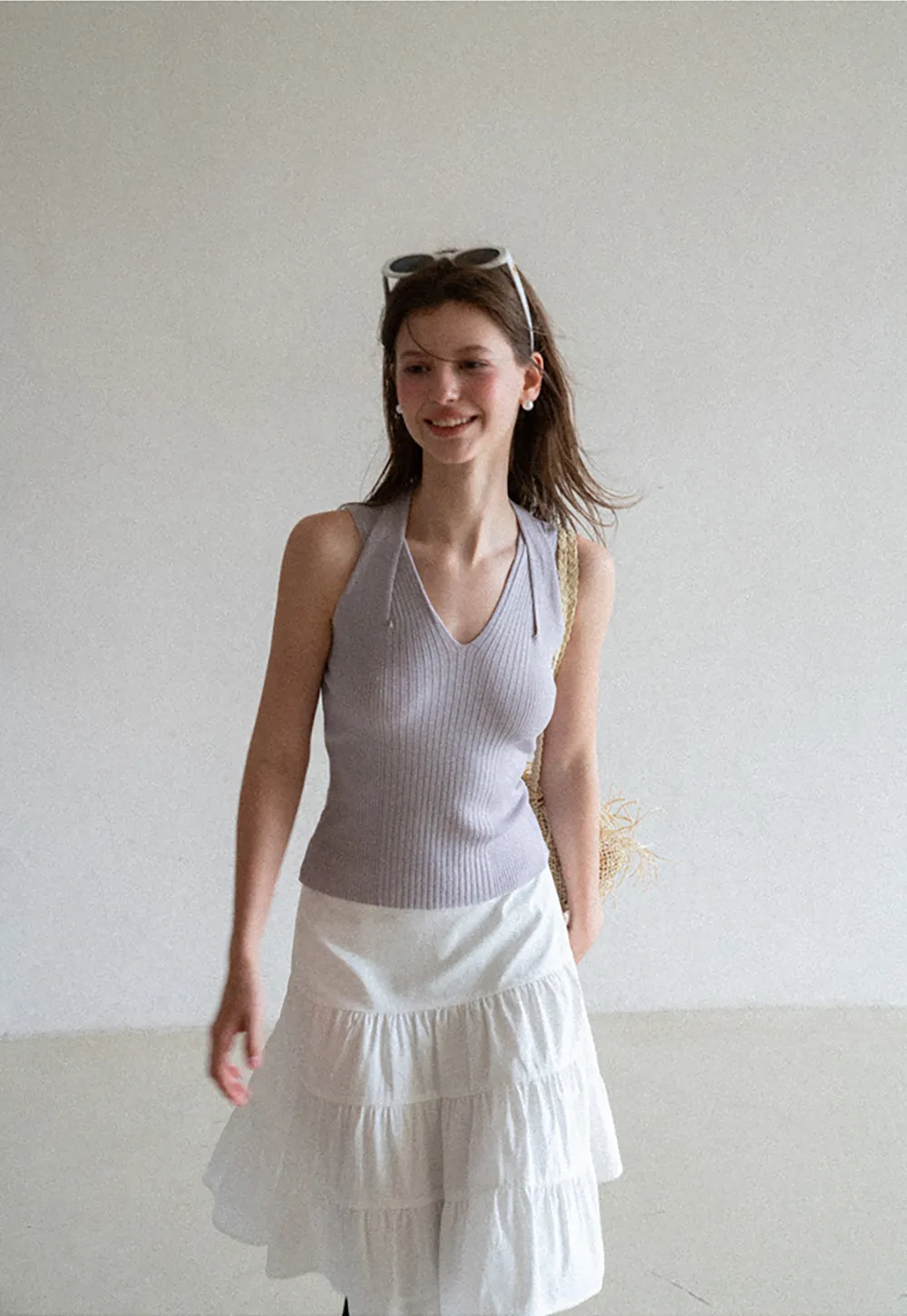 Ribbed Knit Halter Neck Tank Top