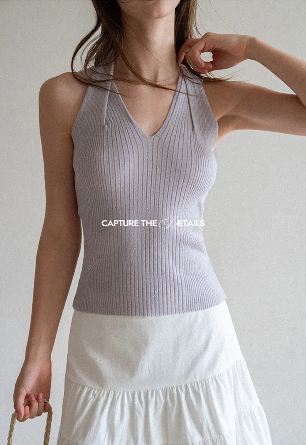 Ribbed Knit Halter Neck Tank Top