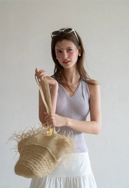Ribbed Knit Halter Neck Tank Top