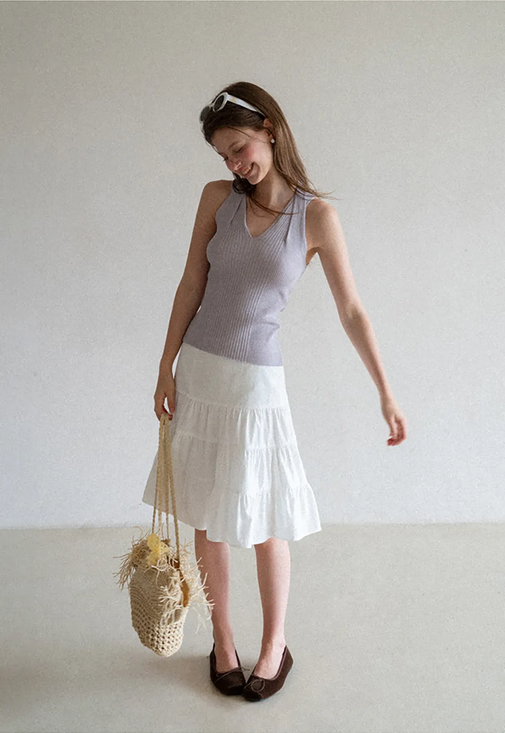 Ribbed Knit Halter Neck Tank Top