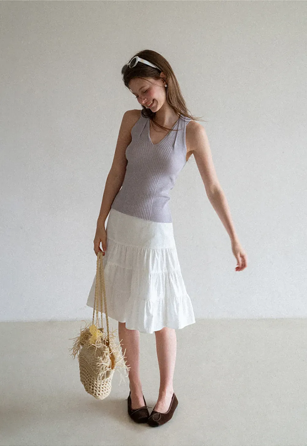Ribbed Knit Halter Neck Tank Top