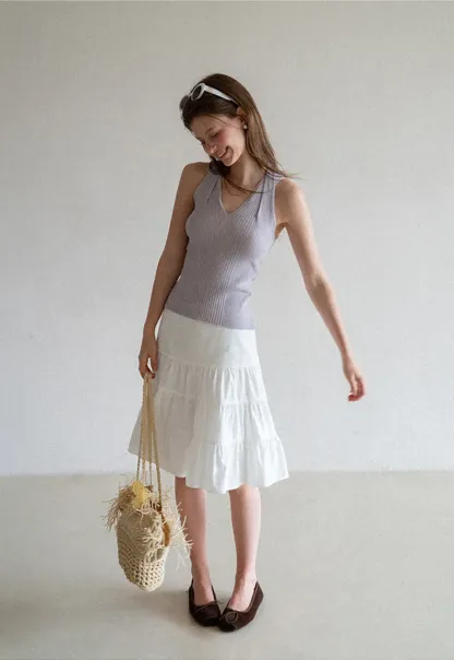 Ribbed Knit Halter Neck Tank Top