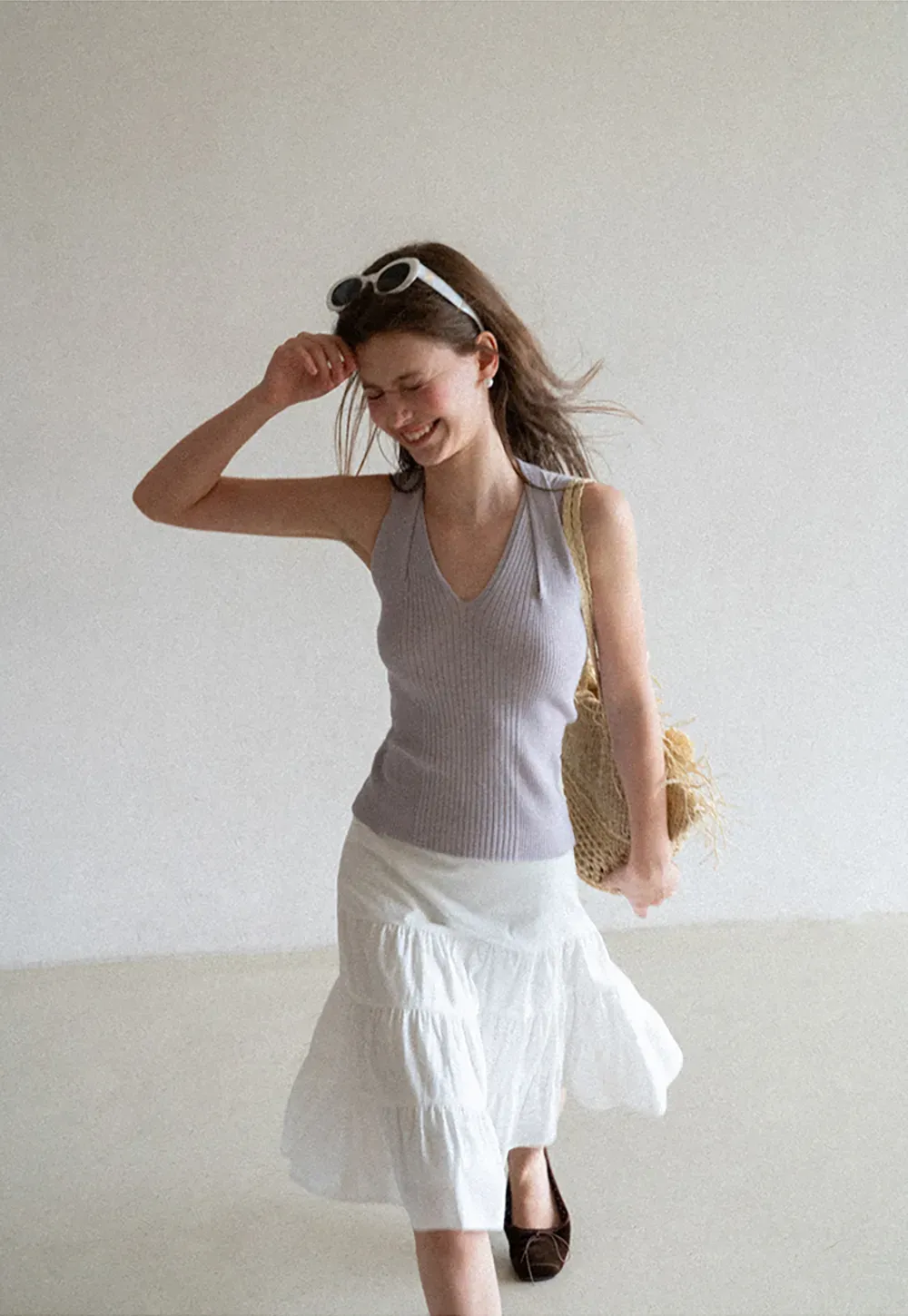 Ribbed Knit Halter Neck Tank Top