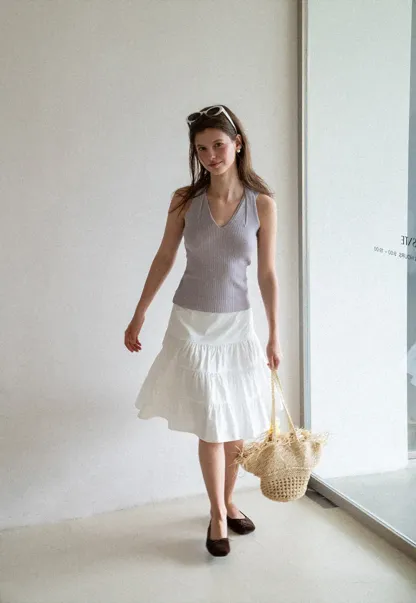 Ribbed Knit Halter Neck Tank Top