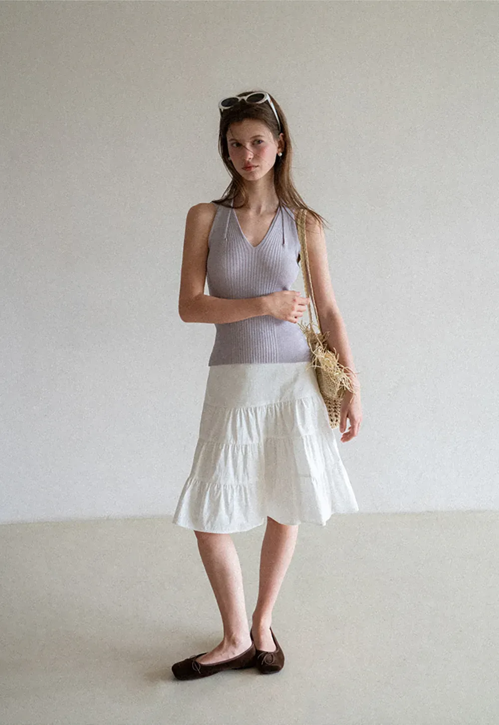 Ribbed Knit Halter Neck Tank Top