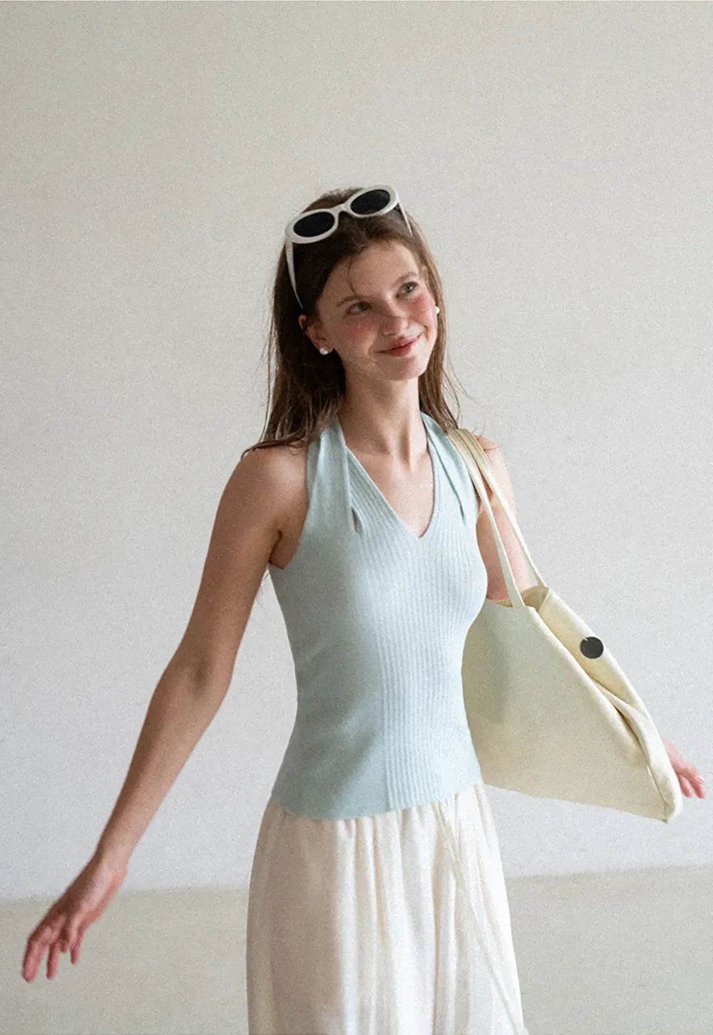 Ribbed Knit Halter Neck Tank Top