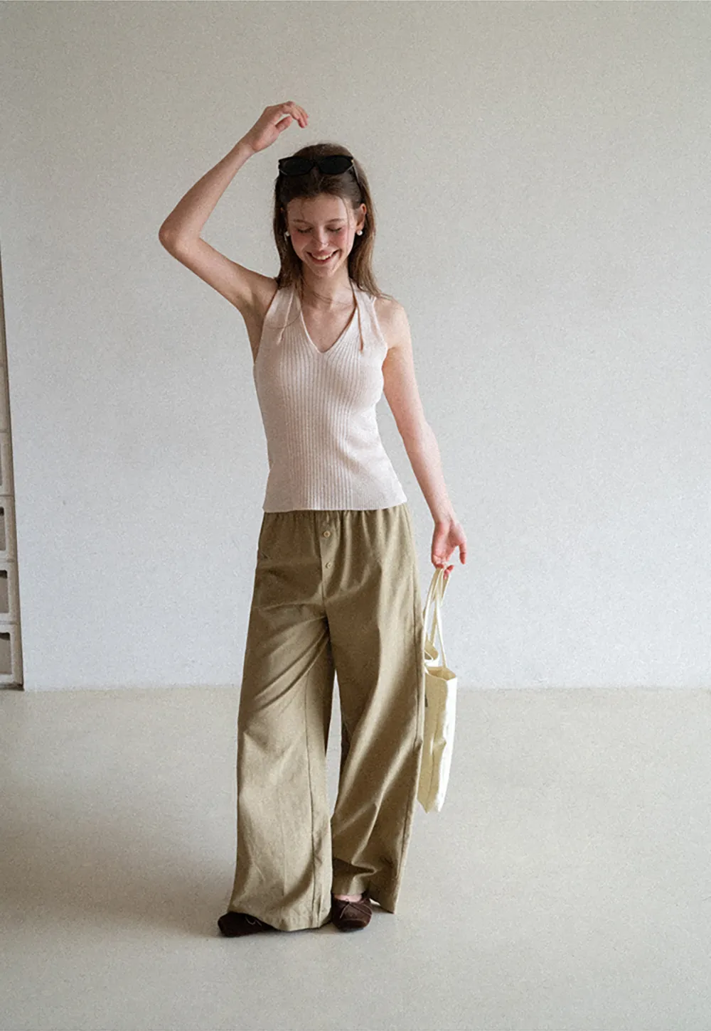 Ribbed Knit Halter Neck Tank Top