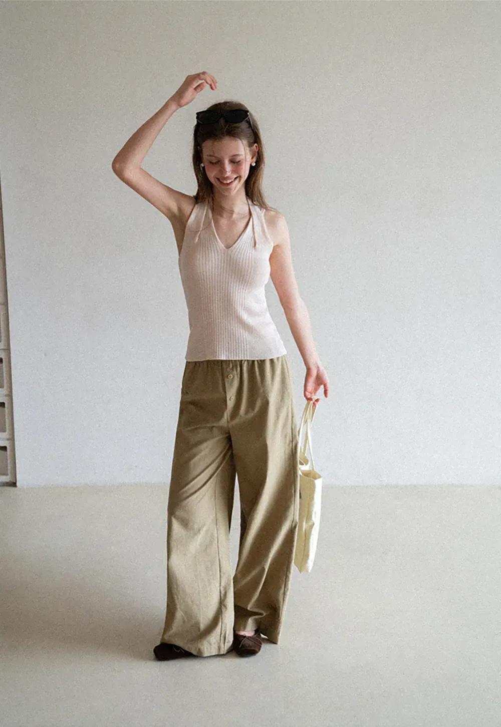 Ribbed Knit Halter Neck Tank Top
