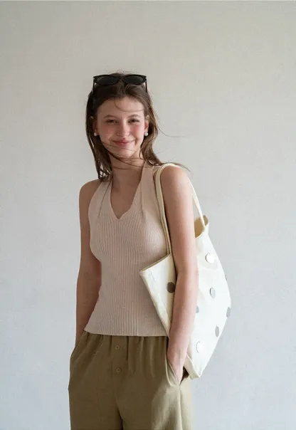 Ribbed Knit Halter Neck Tank Top