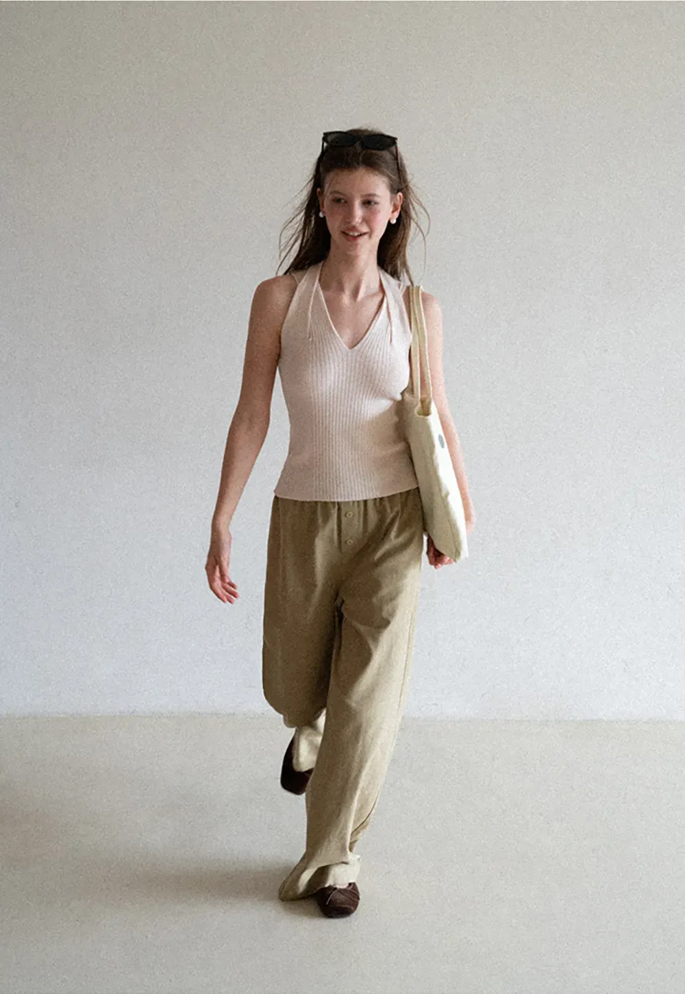Ribbed Knit Halter Neck Tank Top