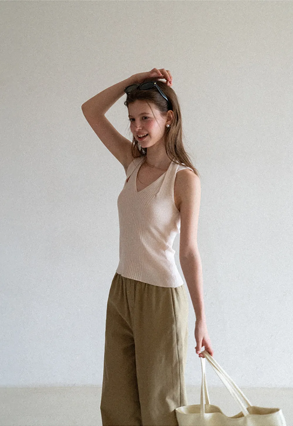 Ribbed Knit Halter Neck Tank Top