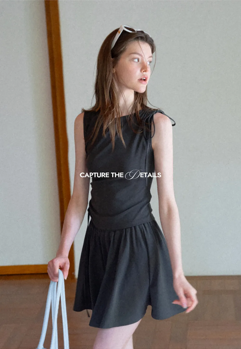 Sleeveless Tie Shoulder Dress with Flared Skirt